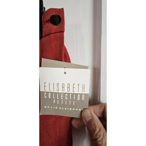 NWT ELISABETH COLLECTION PETITE 16 silk linen blend red pants back elastic waist - Picture 5 of 10
